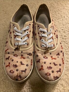 Women’s Pink Canvas Sneakers with Dog Print and Charm